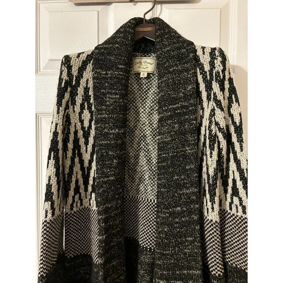 LUCKY Brand Stargazer Aztec Wool Shawl Cardigan Sweater Open Front sz M - Picture 3 of 15